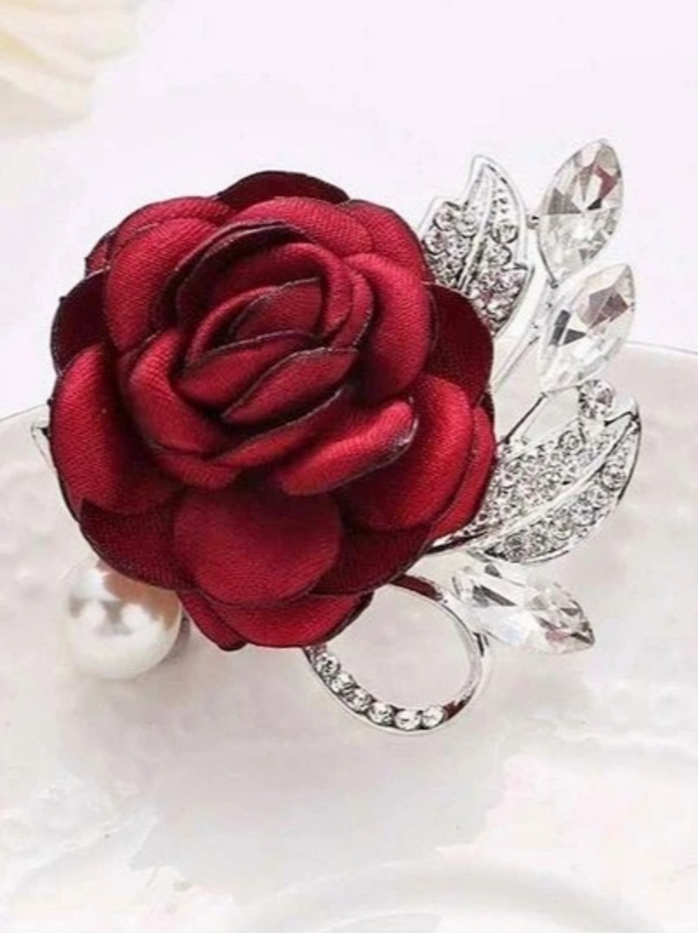 Red Floral Rhinestone Brooch